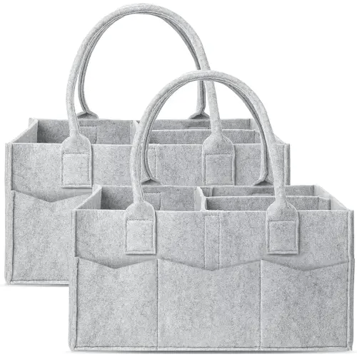 Cute Castle 2 Pack Diaper Caddy Organizer - Portable Baby Caddy Organizer with Handle, Nursery Storage Bin and Car Organizer for Girls, Boys - Baby Gift Basket - Grey