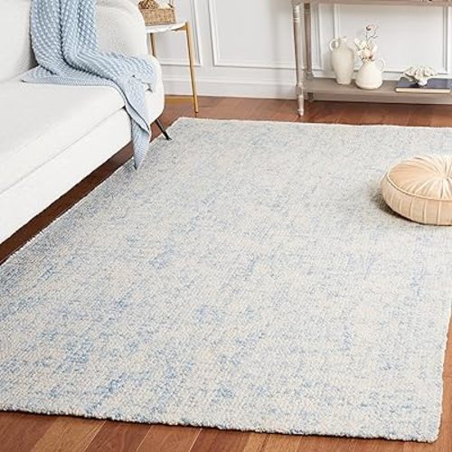 SAFAVIEH Area Rug 8x10 - Abstract Collection - Large - Light Blue & Ivory, Handmade Wool, Ideal for Living Room, Bedroom, Office, Dining Space (ABT495L)