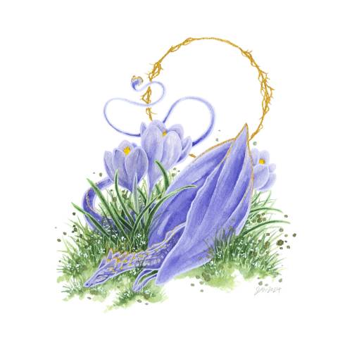 Dragon Art Print - Crocus Dragon - fantasy art. whimsical. flower art. illustration.