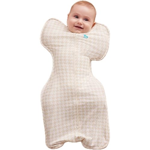Love to Dream Swaddle UP, Sleep Sack 0-3 Months, Self-Soothing, Improves Sleep, Secure Fit Helps Calm Startle Reflex, Baby Essentials Must Haves Newborn, 1.0 TOG, Medium 13-19 lbs, Tan Houndstooth