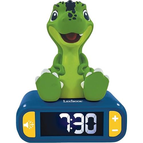 LEXiBOOK - Dinosaur Nightlight Alarm Clock, Clock, Alarm Clock for Boys and Girls, Snooze, Blue/Green - RL800DINO