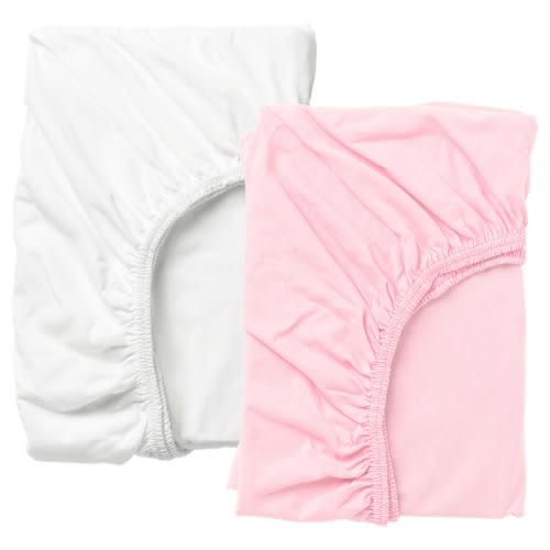 LEN Crib fitted sheet - white/pink 70x131 cm (28x52 ")