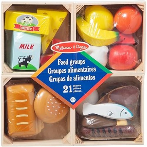 Melissa & Doug Food Groups - 21 Hand-Painted Wooden Pieces and 4 Crates