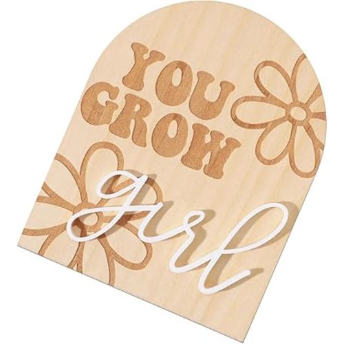 You Grow Girl Wooden Plaque, Kid Bedroom Nursery Decor, Bohemian Wooden Arch Daisy Nursery Sign, Girl Room Decoration, Daisy Flower Sign Plaques