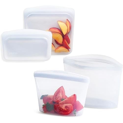 Stasher Premium Silicone Reusable Food Storage Bags, 4-Pack, Clear | Multi-Use Food Storage Bags, Lunch Bag, Travel Containers | BPA Free, Leak-free, Dishwasher-Safe, Eco-friendly
