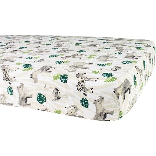 Bebe au Lait Classic Muslin Crib Sheet, 100% Cotton Muslin, Fits Standard Crib Mattress - Jungle
