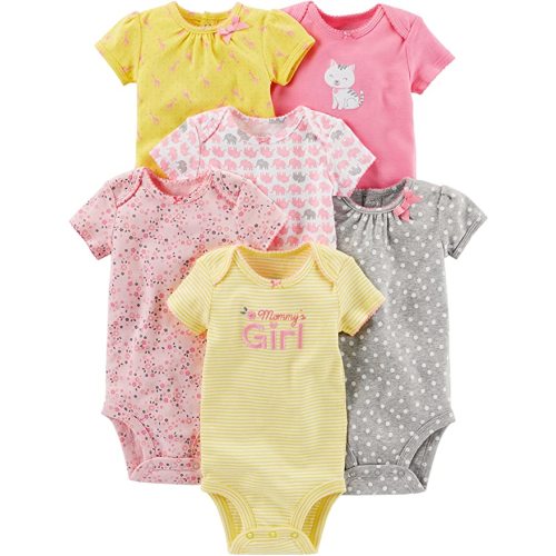 Simple Joys by Carter's Girls' 6-Pack Short-Sleeve Bodysuit - 0-3 Months - Pink/Yellow