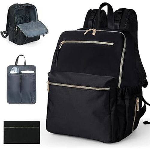 Diaper Bag Backpack, Nylon Baby Bag with 19 Pockets, Large Baby Diaper Bag for Boys Girls,Diaper Bag Insert,Changing Pad,Insulated Pockets,Stroller Straps,Black