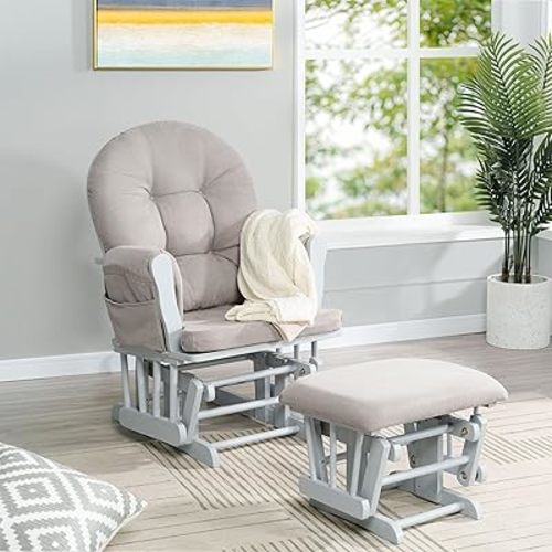 Naomi Home Nursery Glider & Ottoman Sets, Reclining Glider Rocker with Ottoman, Nursery Rocking Breastfeeding Maternity Chair for Baby Room, Recliner Glider with Ottoman, Padded Arms - Light Gray