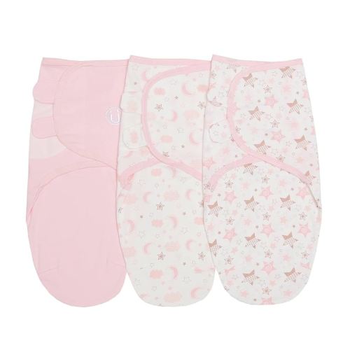 insular Baby Swaddle Sacks, Swaddle Blanket for Newborn and Infant, Adjustable Velcro Set for Boy and Girl, Soft Cotton Baby Sleep Sack 3 Pack (Starmoon, Medium(3-6M))