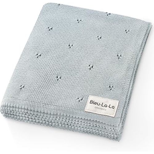 Organic Pointelle Receiving Swaddle Blanket for Boys - 100% Luxury Organic Soft Cotton Knit Warm Cozy Cuddle Stroller Crib Blanket for Newborns, Infants, & Toddlers (Powder Blue)