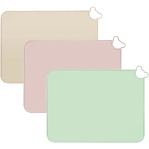 PandaEar 3 Pack Silicone Placemat for Toddlers Kids for Dining Table & Restaurants - Portable Silicone Mat for Baby Eating - Food Grade Non-Slip Baby Table Mat