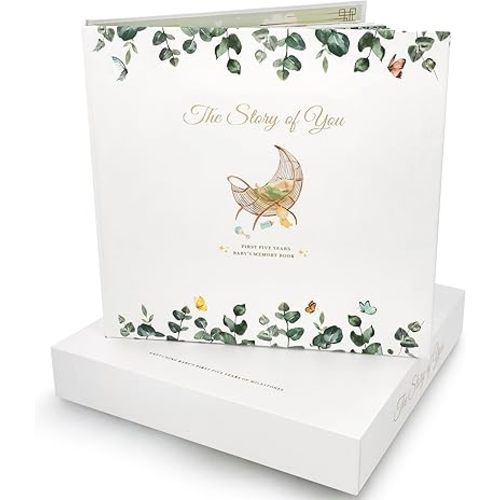 Baby Memory Book | First Year Keepsake Journal for Newborn Milestones & Photos | Gender-Neutral Baby Scrapbook & Gift for Boys & Girls | Hardcover Baby Shower Registry Must-Have