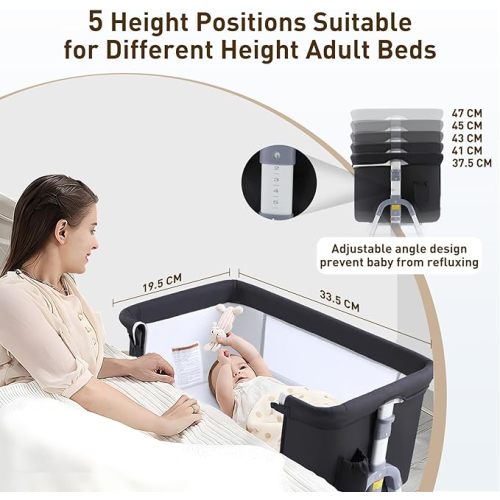 4 in 1 Bedside Bassinet for Baby, Portable Baby Bassinet with Wheels, Baby Crib with Changing Station, Mattress Included and Storage, Foldable Travel Bassinet for Baby/Infant/Newborn- Black