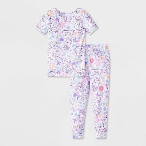 Toddler Girls' 2pc Snug Fit Disney Princess Pajama Set - White 2t