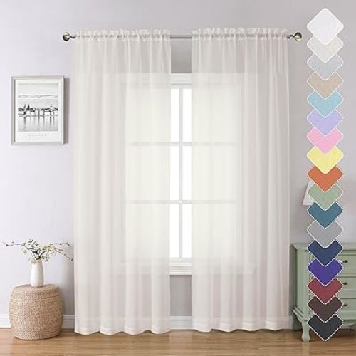 Lecloud Ivory Sheer Curtains 84 Inches Long 2 Panels, Solid Voile Light Filtering Airy Curtain Drapes for Living Room, Elegant Bedroom Semi Sheer Window Treatments, 40" W x 84" L