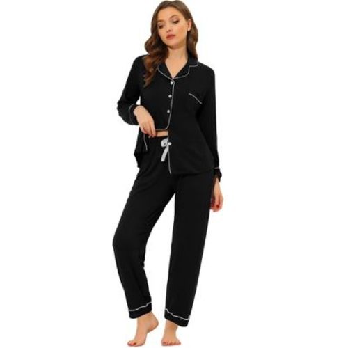 Cheibear Women's Long Sleeves Button Down Top With Pants Lounge Pajamas Set Purple X-large