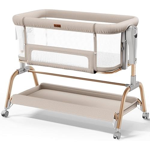 NeoBorn 3 in 1 Baby Bassinet, Bedside Bassinet for Baby, Rocking Bassinet with Breathable Full-Mesh, Mattress and Soft Sheet, Adjustable Height, Stable and Secure Crib for Newborns