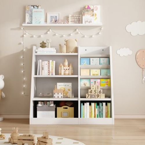 Wooden Toy Storage Organizer Cabinet Kids Bookshelf Children Bookcase With Adjustable Shelf For Playroom Nursery Living Room Wood