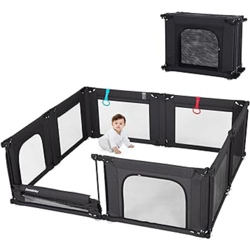 Doradotey Baby Playpen, Shape &Size Adjustable Large Baby Playard for Babies and Toddlers, Foldable Playpen Baby Fence Indoors Play Center Yards, Breathable Mesh Anti-Fall Play Pen 79x71, Black