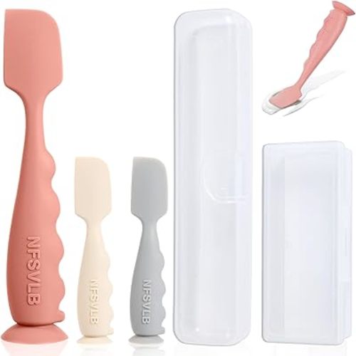 Baby Diaper Cream Spatula with Case,1 Large 2 Mini Diaper Spatula with 2 Case,Butt Spatula Baby Diaper Cream Applicator, Soft Butt Paste Spatula Diaper Rash Spatula with Case Red Gray Beige