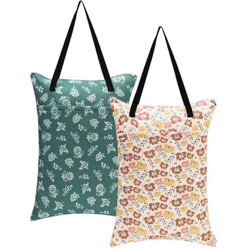 ALVABABY 2 Pack Large Wet Dry Bag Waterproof Hanging Cloth Diaper with Double Zippered Pockets 25x18 inches 2HL03