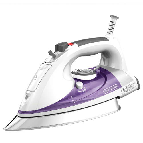 BLACK+DECKER Steam Iron for Clothes, 1500W, Stainless Steel Soleplate, Auto Shut-Off, Self-Cleaning, 10ft Cord, White