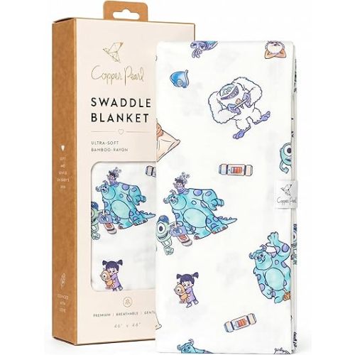 Copper Pearl Swaddle Blankets for Newborns | Soft Stretchy Receiving Blankets for Boys and Girls | Large 46 x 46 Inch Baby Blankets | Lightweight and Breathable Swaddles | Monsters Inc Friends