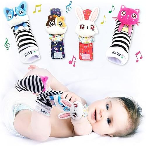 K Baby Rattle Socks for Girls & Boys (Pet Set) - Baby Toys 6-12 Months - Wrist & Foot Rattles - Gift Idea