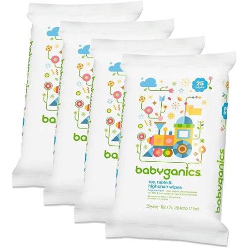 Babyganics Toy, Table & Highchair Wipes, 25 Count, 4 Pack