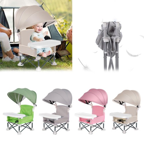 Baby Folding Chair Booster Seat For Outdoor Beach Camping | Toddler Camping Chair With Tray & Canopy Foldable Baby Camping Chair With Tray Portable Baby Feeding Chair For Travel
