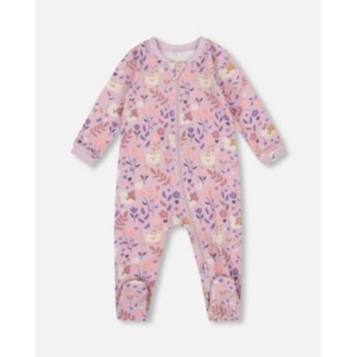 Baby Girl One-Piece Cotton Pajama Lilac Cat Print - Baby