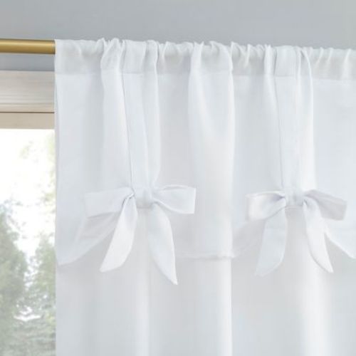 40"x84" Sun Zero Emma Bow Valance Semi-sheer Rod Pocket Curtain Panel White