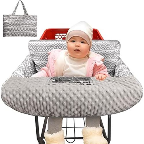 Pozico Minky Dot Shopping Cart Cover for Baby - Soft and Cozy High Chair Cover, Portable and Machine Washable-Gray Wave Print