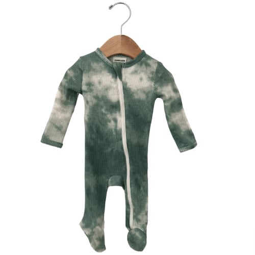 Organic Waffle Basic Zip Footie, Matcha Tie Dye