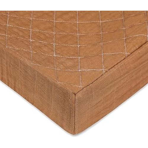Babyletto 100% Quilted Organic Cotton Changing Pad Cover, GOTS-Certified, Fitted 360°, Ultra-Soft and Breathable Muslin - Burnt Sienna