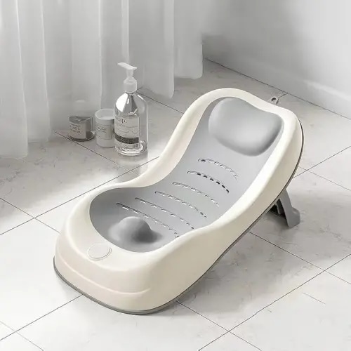 PandaEar Baby Bath Support, Foldable Infant Bathtub for Newborn Babies 0-6 Months, Soft Sink Baby Bath Tub (Grey)