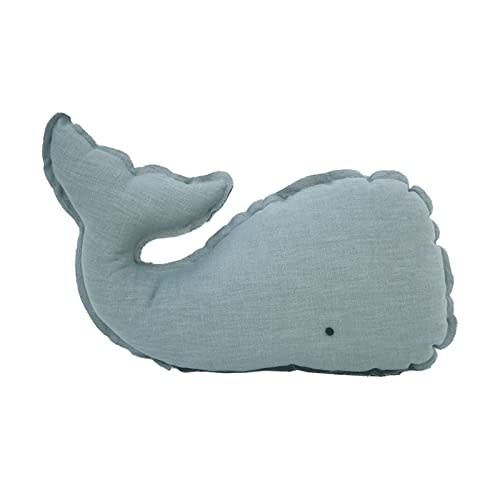 Marble Empire Whale Pillow Linen, Blue Whale Throw Pillows with Free Style Edge,Coastal Ocean Decorative Pillow for Couch Sofa (18.5 inch)