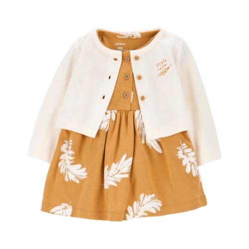 Baby 2-Piece Feather Bodysuit Dress & Cardigan Set - 9M - Style,Brown/White