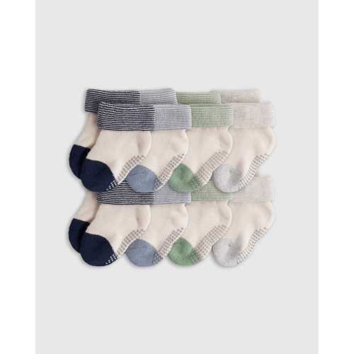 Organic Gripper Fold Over Socks 8-Pack - Baby Boy in Navy/Light Blue/Green/Grey