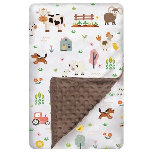 Baby Blanket for Boys Girls Double Layer Soft Plush Minky Blanket with Dotted Backing, Toddler Baby Newborn Blanket Shower Gifts (Farm, 30 X 40 inch)