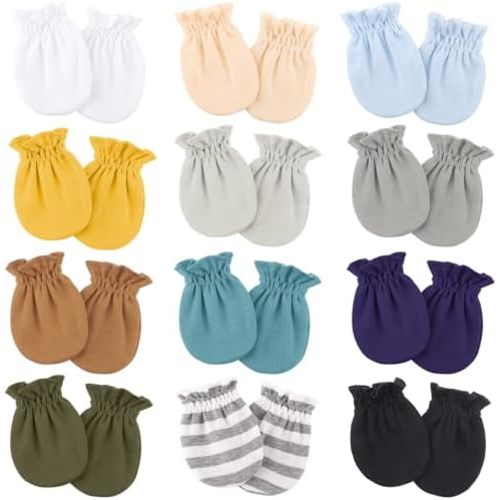 BQUBO 12 Pairs Baby Mittens Newborn Infant Toddler Mittens No Scratch Cotton Elastic Wrist Gloves for Boys Girls 0-6 Months