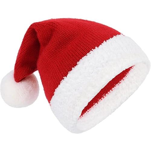 Plush Santa Hat for Kids Unisex Red Velvet for Xmas New Year Christmas Hat for Baby Child Infant