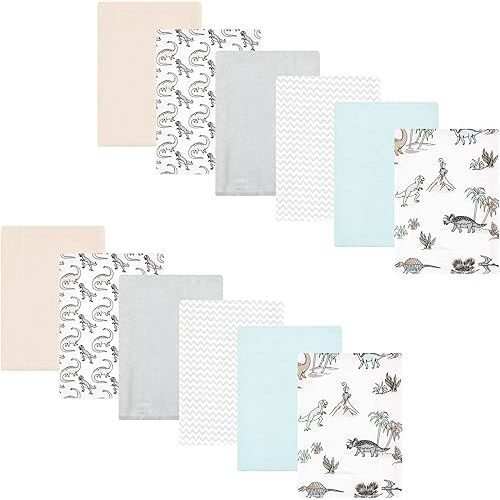 Hudson Baby Unisex Baby Cotton Flannel Burp Cloths Bundle, Neutral Dino World, One Size