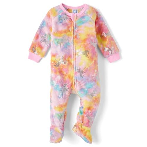 The Children's Place Baby Girls' and Toddler Fleece Zip-Front One Piece Footed Pajama