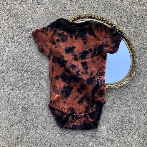 Black reversed tie dye, acid washed bleached baby infant onesie, bodysuit