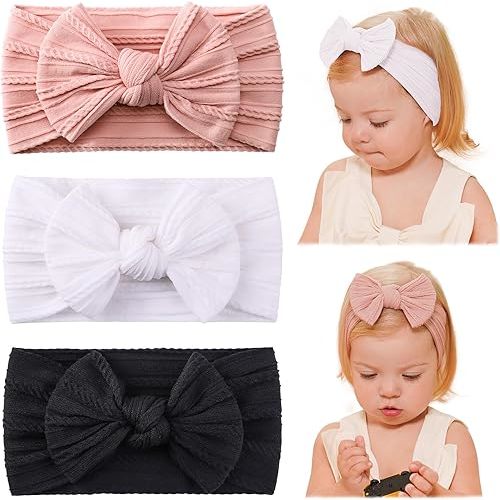 jollybows Baby Girl Headband Bows Nylon Head Wraps Newborn Hairbands Infant Toddler Hair Bow (1- Black White Pink)