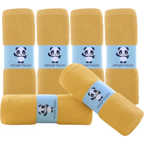 HIPHOP PANDA Baby Washcloths, Rayon Made from Bamboo - 2 Layer Ultra Soft Absorbent Newborn Bath Face Towel - Reusable Baby Wipes for Delicate Skin - Honey, 6 Pack