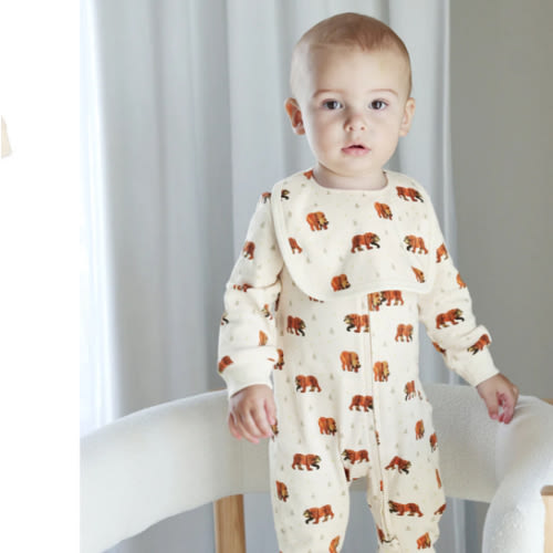 [Preorder] Organic Footless 2-Way Zipper Romper in Brown Bear – L'ovedbaby