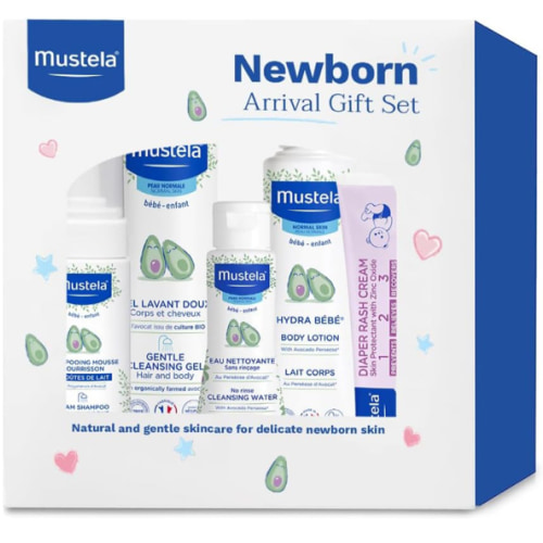 Mustela Newborn Arrival Gift Set - Baby Skincare & Bath Time Essentials - Natural & Plant Based - 5 Items Set